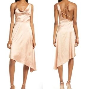 Sereno Satin Cowl Neck Asymmetrical Midi Dress